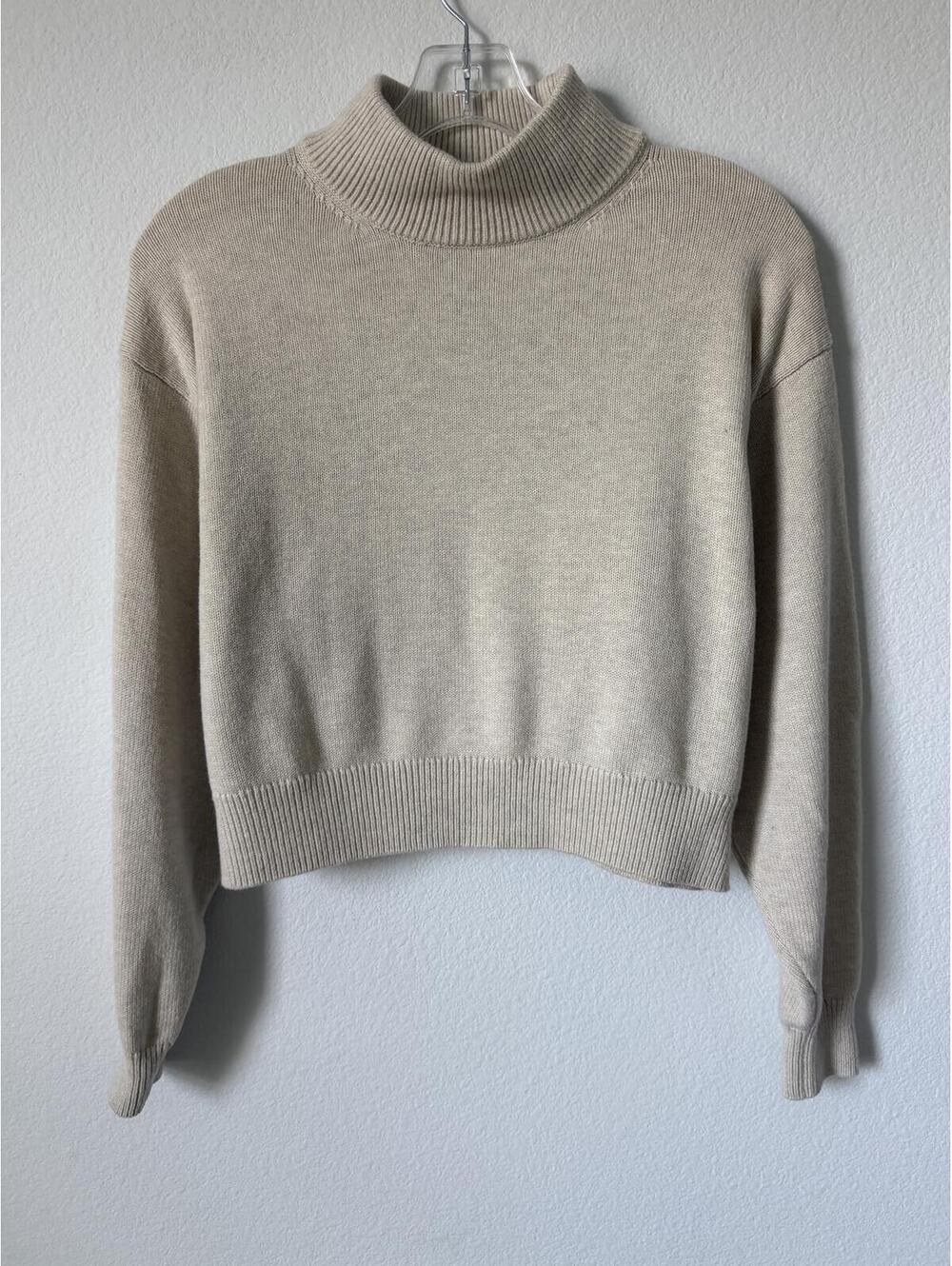 Wilfred Free Long Sleeve Turtleneck Wool Blend Cropped Ribbed Sweater Size S